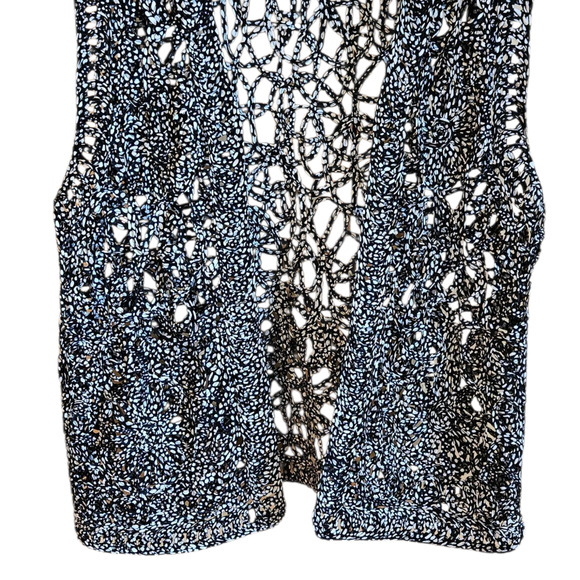 Chico's Silk Vest Open Front Crochet Black White Women's Size 2 (Large) - Picture 3 of 6